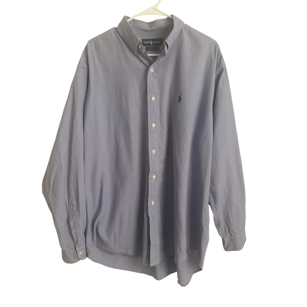 Ralph Lauren Blake Shirt Mens Large Blue White Gingham Check 100% Cotton L/S
